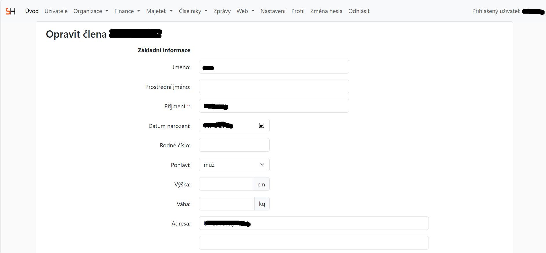 Editace člena